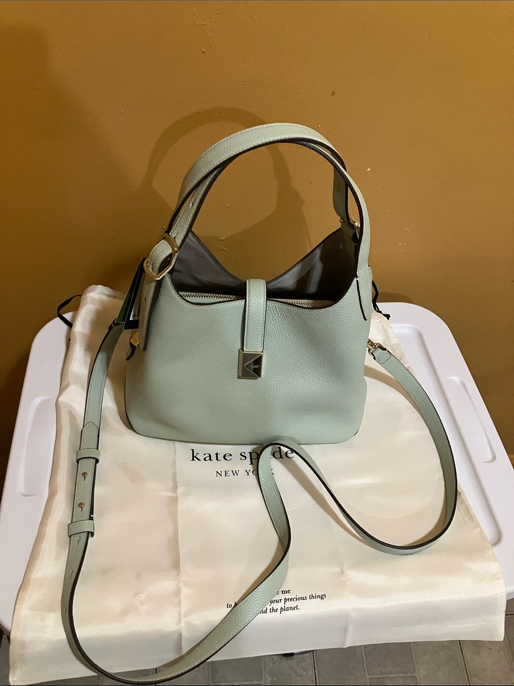 kate spade Mint Green Pebble Leather Crossbody ToteColor is Pistachio